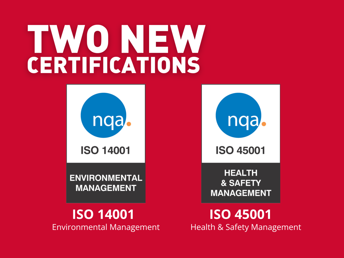 Two new certifications: ISO 14001 and 45001