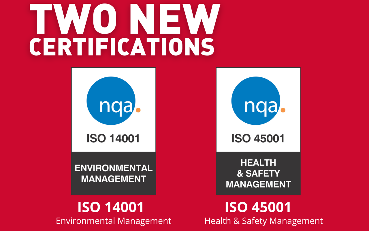 Two new certifications: ISO 14001 and 45001